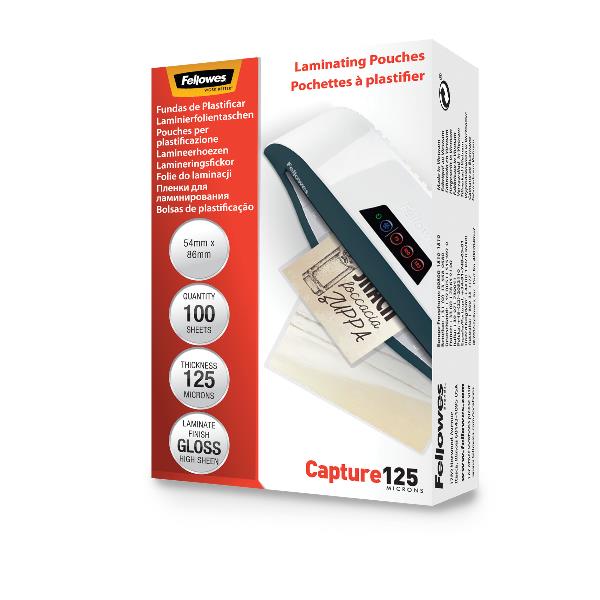 Fellowes Laminating Pouches - 125 micron - confezione da 100 - 54 x 86 mm rivestimento di plastificazione