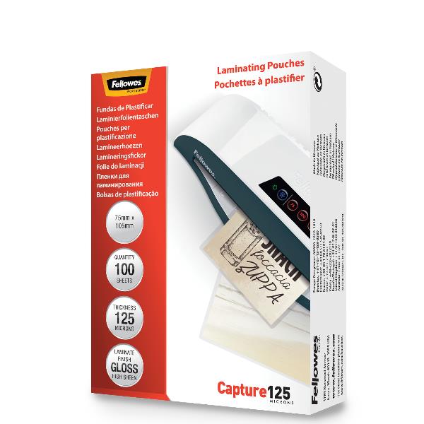 Fellowes Laminating Pouches Capture 125 micron - 75 x 105 mm rivestimento di plastificazione