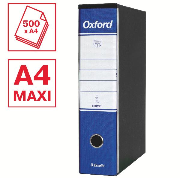 Esselte Oxford G85 A4 + - Cartellina con meccanismo a leva - larghezza dorsale 80 mm - per 230 x 330 mm - capacità 500 fogli - blu