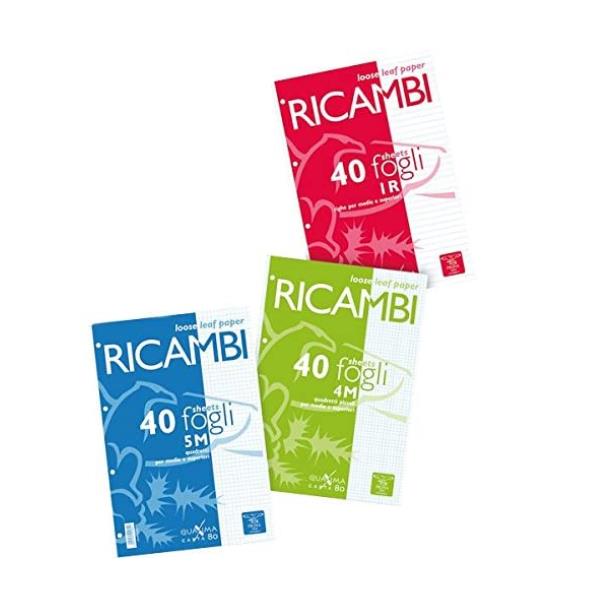 Pigna Ricambi QUAXIMA - Carta a fogli mobili - A5 - 40 fogli / 80 pagine - bianco - a righe - 4 fori