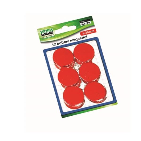 Bottoni magnetici - diametro 3 cm - rosso - Lebez - blister 12 pezzi
