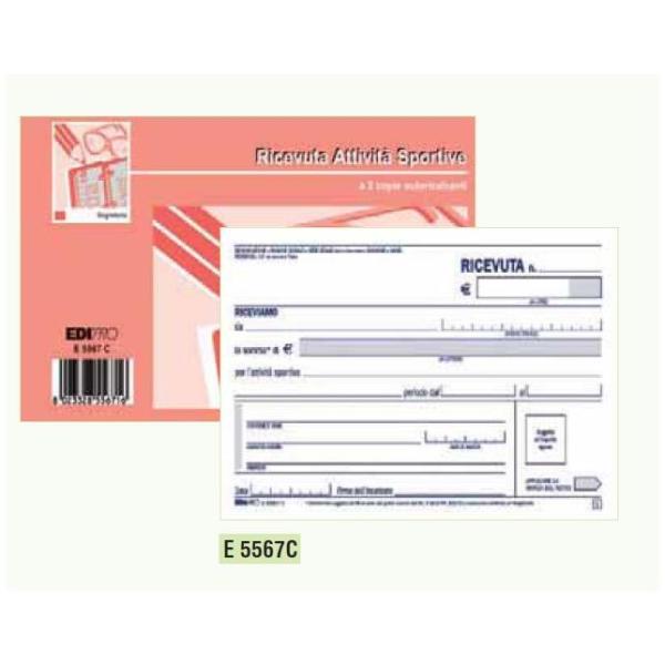 Edipro - Blocco ricevuta di pagamento delle attività sportive - 50 fogli - 170 x 99 mm - orizzontale - duplicato - senza carbonio
