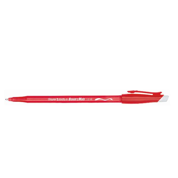 Paper Mate Replay - Penna a sfera - non permanente - rosso - 1 mm - medio - con gomma (pacchetto di 12)