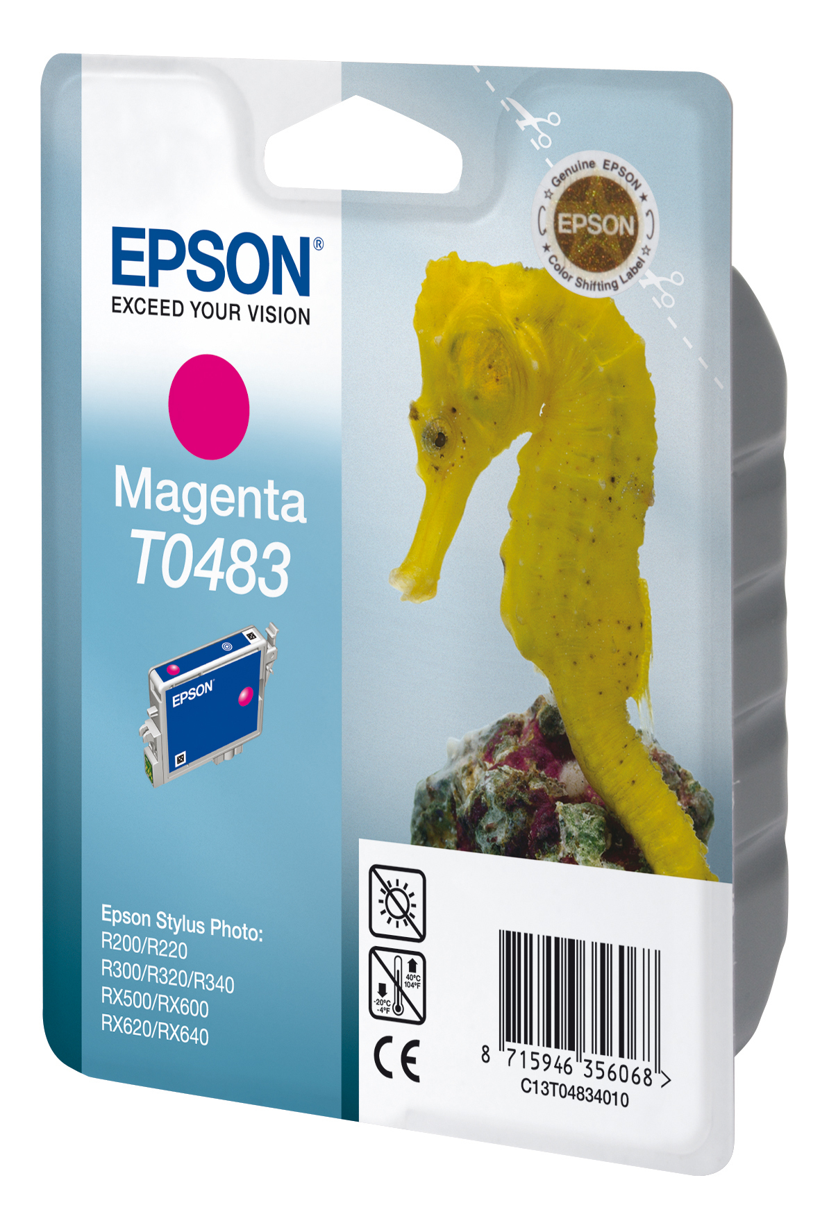 Epson T0483 - 13 ml - magenta - originale - blister con radiofrequenza / allarme acustico - cartuccia d'inchiostro - per Stylus DX3800; Stylus Photo R200, R220, R300, R320, R340, RX500, RX600, RX620, RX640