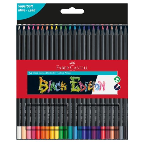 Faber-Castell Black Edition - Pastello colorato - colori assortiti brillanti (pacchetto di 24)