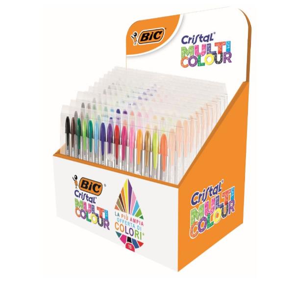 BIC Cristal Multicolor - Penna a sfera - permanente - colori assortiti - 1.6 mm - larga - 15 pezzi (pacchetto di 10)