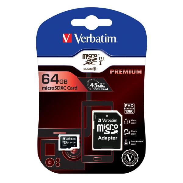 Verbatim Premium - Scheda di memoria flash (adattatore a SD in dotazione) - 64 GB - Class 10 - UHS-I microSDXC