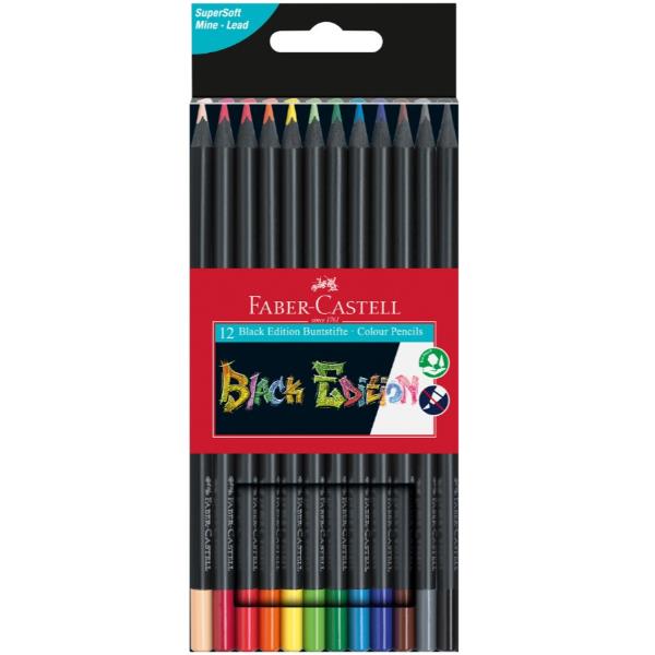 Faber-Castell Black Edition - Pastello colorato - colori assortiti brillanti (pacchetto di 12)