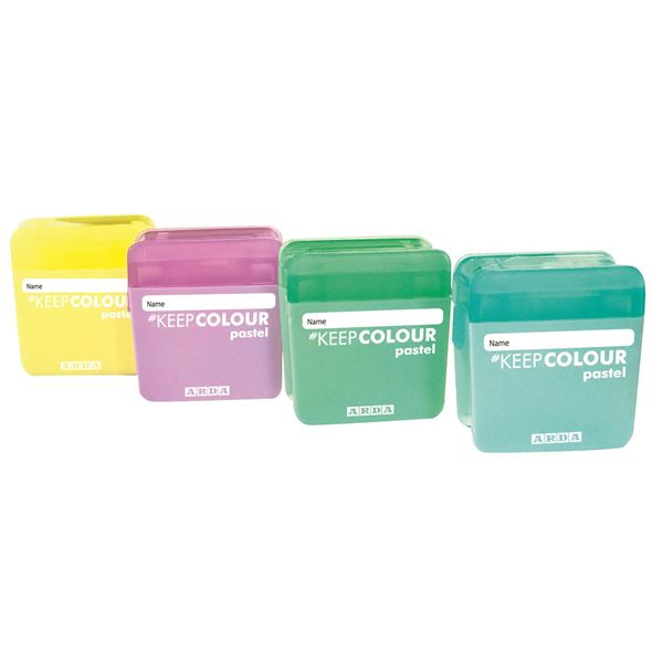 ARDA KEEP COLOUR - Temperino con contenitore - 2 fori - colorii pastello assortiti - metallo (pacchetto di 20)