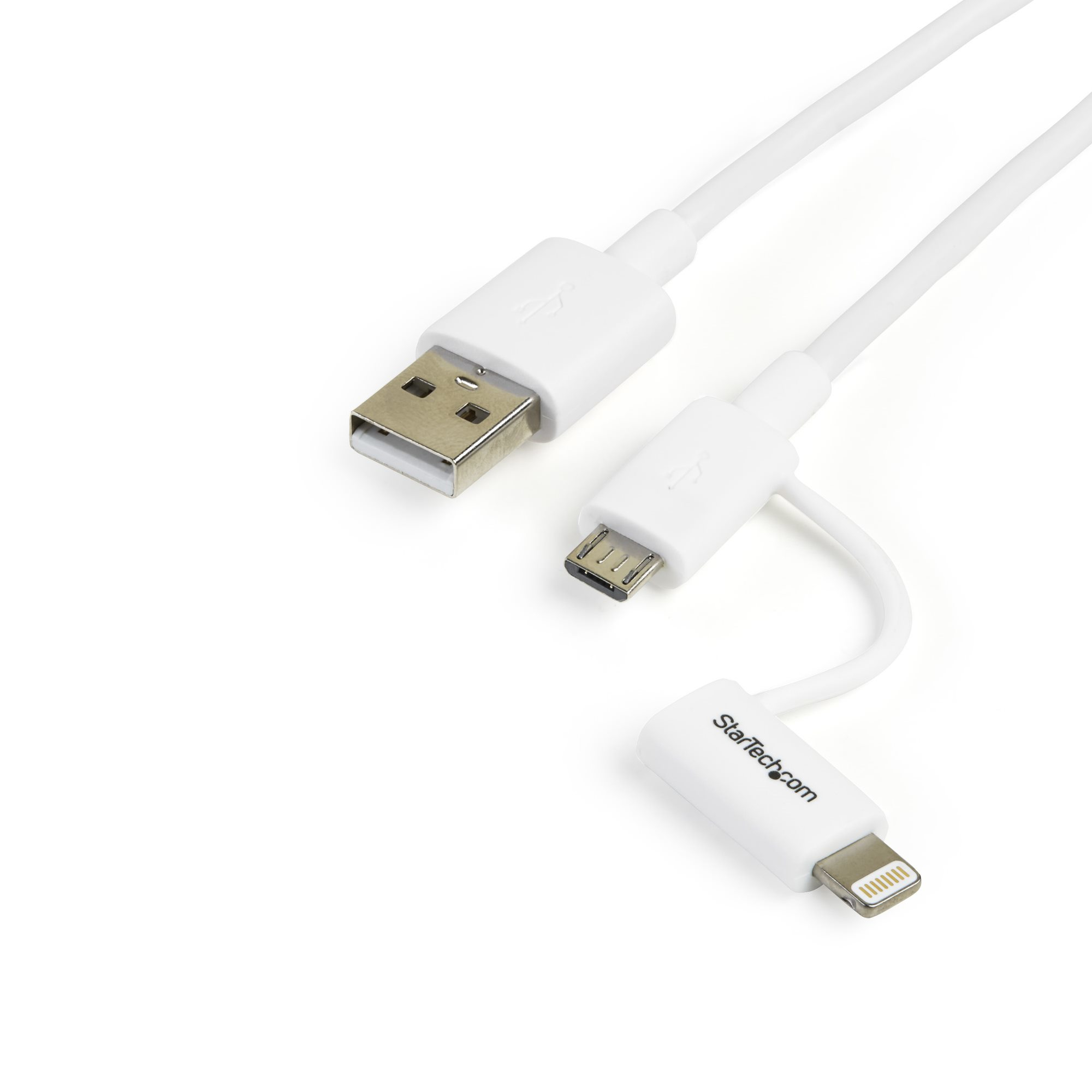 StarTech.com Cavo 2 in 1 USB a Lightning 8 pin o Micro USB - cavo di ricarica o sincronizzazione iPhone / iPad / iPod da 1m - M/M - Bianco - Cavo per ricarica / dati - USB maschio a Micro-USB Tipo B, Lightning maschio - 1 m - schermato - bianco - per P/N: HB30C4AFS