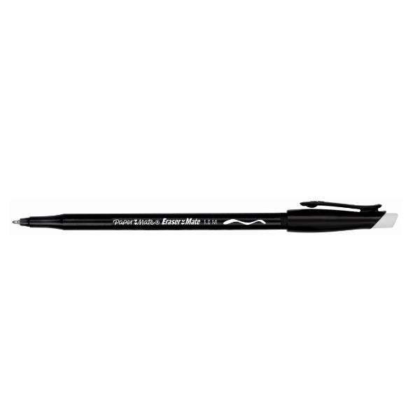 Paper Mate Replay - Penna a sfera - non permanente - nero - 1 mm - medio - con gomma (pacchetto di 12)