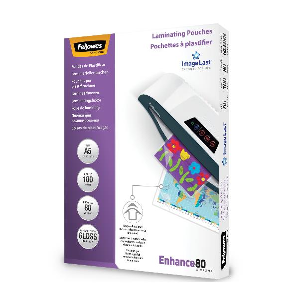 Fellowes Laminating Pouches Enhance 80 micron - Confezione da 100 - brillante - A5 (148 x 210 mm) rivestimento di plastificazione