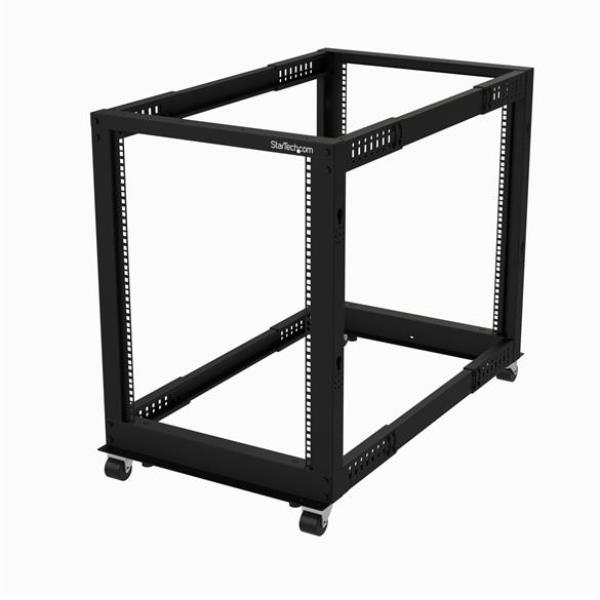 StarTech.com Armadio Server Rack con 4 staffe a Telaio Aperto 15U con prof. regolabile da 59-104cm - Rack per apparecchiature di rete con rotelle, livellatori e gestione dei cavi (4POSTRACK15U) - Rack a telaio aperto - 4 post - A pavimento - nero - 15U