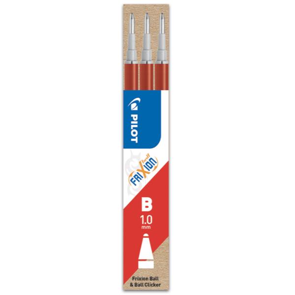 Pilot FriXion Ball - Refill - non permanente - rosso - inchiostro in gel sensibile al calore - 1 mm - larga (pacchetto di 3)