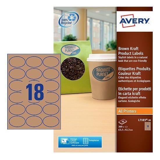 Avery Zweckform L7103 - Adesivo permanente - marrone naturale - 42,3 x 63,5 mm (ovale) 360 etichette (20 foglio(i) x 18) etichette