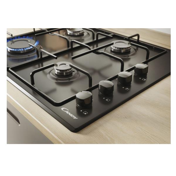 Candy Smart CHW6LBB - Piano cottura a gas - 4 piastre - Nicchia - larghezza: 56 cm - prof. 48 cm - nero