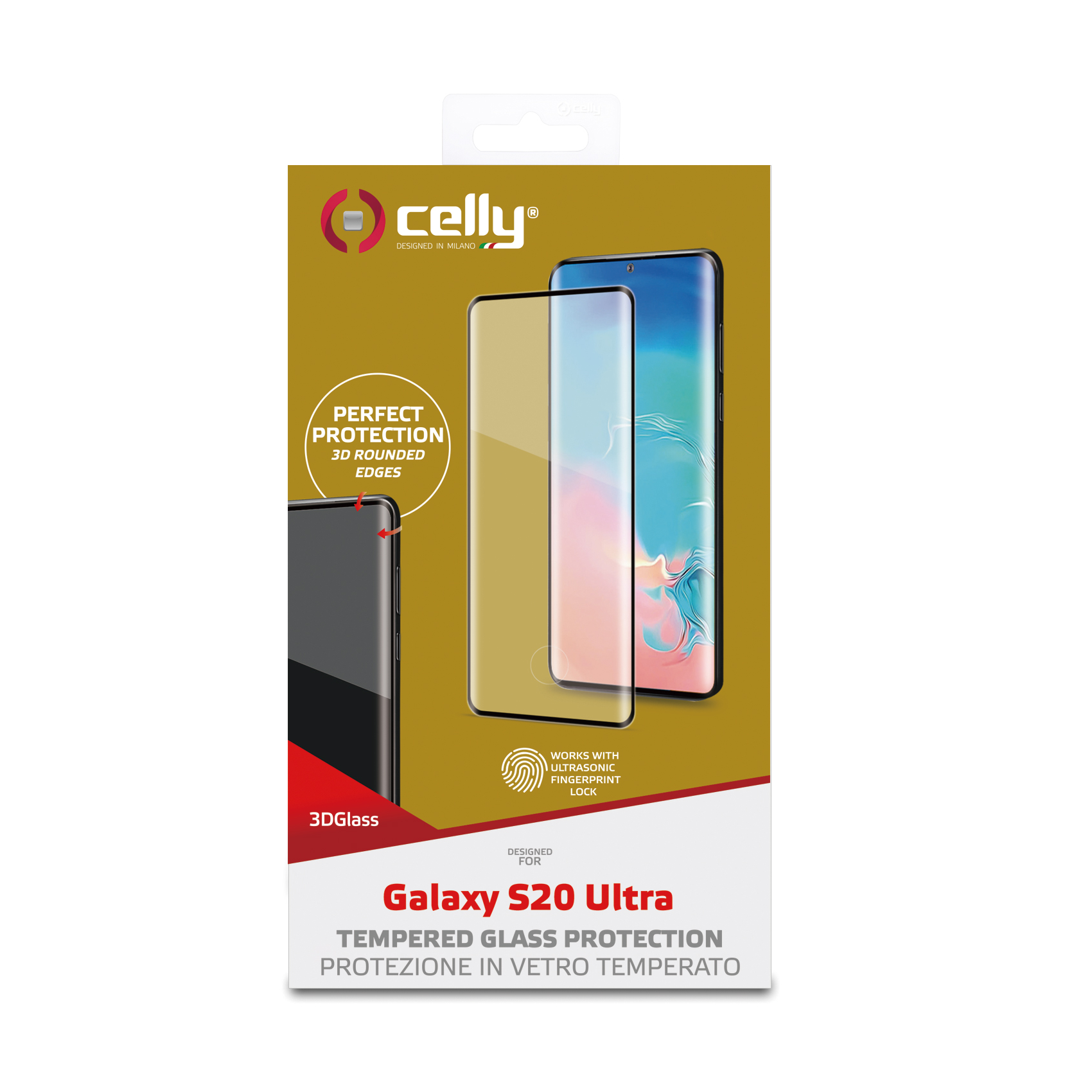 Celly 3D glass - Protezione per schermo per telefono cellulare - 3D - vetro - colore telaio nero - per Samsung Galaxy S20 Ultra, S20 Ultra 5G