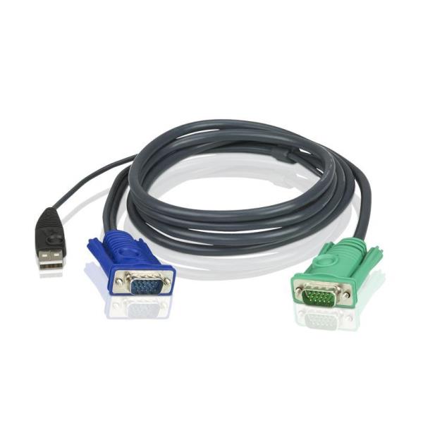 ATEN Micro-Lite 2L-5203U - Cavo tastiera / video / mouse (KVM) - USB, HD-15 (VGA) (M) a DB-15 (F) - 3 m - per KVM on the NET CS1708, CS1716; Master View max CS-1716; MasterView USB KVM Switch CS-1708