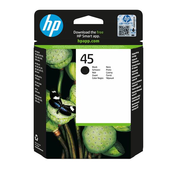HP 45 Large - 42 ml - Large - nero - originale - cartuccia d'inchiostro - per Deskjet 12XX; Officejet g55, g85, k60, R40, R60, R80, T45, T65; Officejet Pro 11XX
