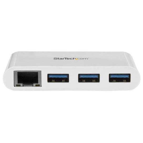 StarTech.com Hub USB 3.0 a 3 porte con Gigabit Ethernet - USB-C a 3x USB-A - Perno e Concentratore USB Type-C - Bianco - Hub - 3 x SuperSpeed USB 3.0 + 1 x 10/100/1000
