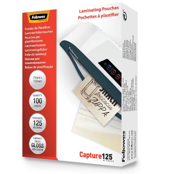 Fellowes Laminating Pouches Capture 125 micron - 125 micron - confezione da 100 - brillante - 60 x 90 mm rivestimento di plastificazione