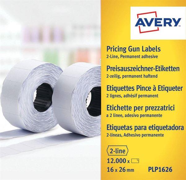 Avery PLP1626 - Carta - adesivo permanente - bianco - 26 x 16 mm 12000 etichette (10 rotolo(i) x 1200) etichette per cartellini prezzo