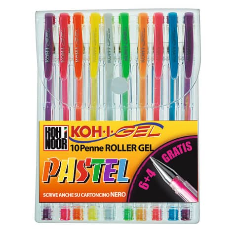 Roller gel colorati - colori pastel - Koh.I.Noor - astuccio 10 roller