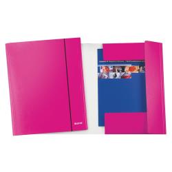 Cartella 3 lembi con elastico WOW - 25 x 35 cm - dorso variabile - cartoncino plastificato - fucsia metal - Leitz