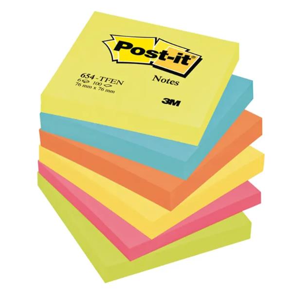 Blocco foglietti Colori Energy - 654-TFEN - 76 x 76 mm - 72 gr - colori assortiti - 100 fogli - Post-it