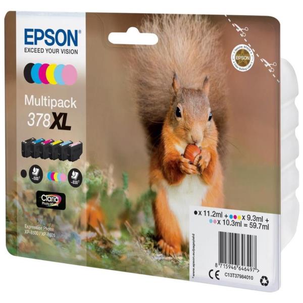 Epson 378XL Multipack - Confezione da 6 - 59.7 ml - XL - nero, giallo, ciano, magenta, magenta chiaro, cyan chiaro - originale - blister con radiofrequenza / allarme acustico - cartuccia d'inchiostro - per Expression Home XP-8605, XP-8606; Expression Photo XP-8500 Small-in-One, XP-8700