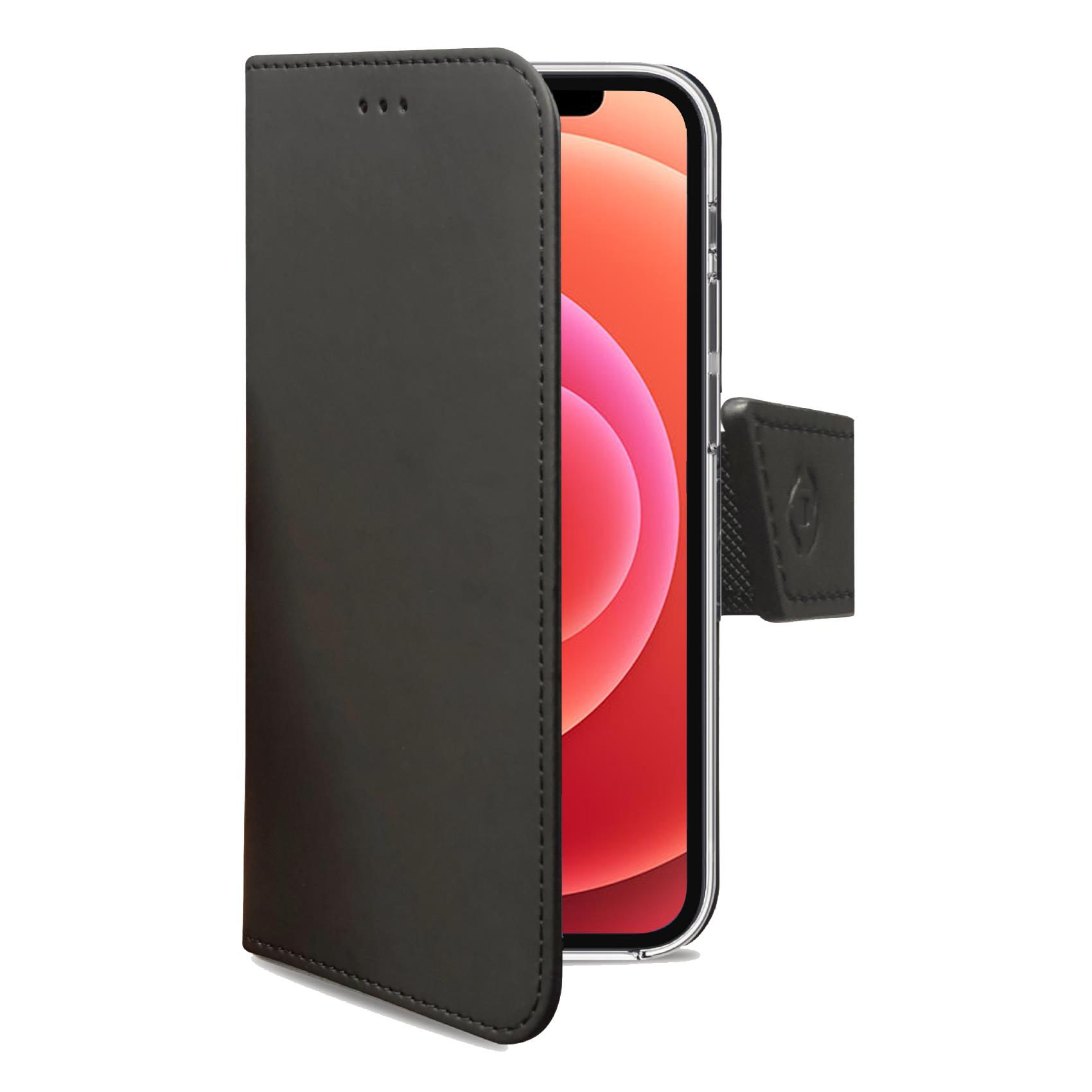Celly Wally WALLY1004 - Flip cover per cellulare - similpelle - nero - per Apple iPhone 12, 12 Pro