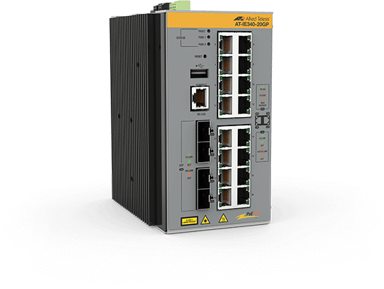 Allied Telesis AT IE340-20GP - Switch - L3 - gestito - 8 x 10/100/1000 (PoE+) + 8 x 10/100/1000 (PoE) + 4 x Gigabit SFP - montabile su rail DIN, montaggio a parete - PoE+ (240 W) - alimentazione CC