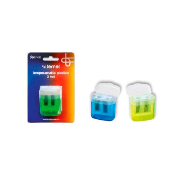 Artiglio - Temperino con contenitore - 2 fori - disponibile in colori assortiti - plastica
