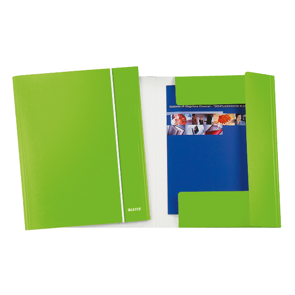 Cartella 3 lembi con elastico WOW - 25 x 35 cm - dorso variabile - cartoncino plastificato - verde lime - Leitz