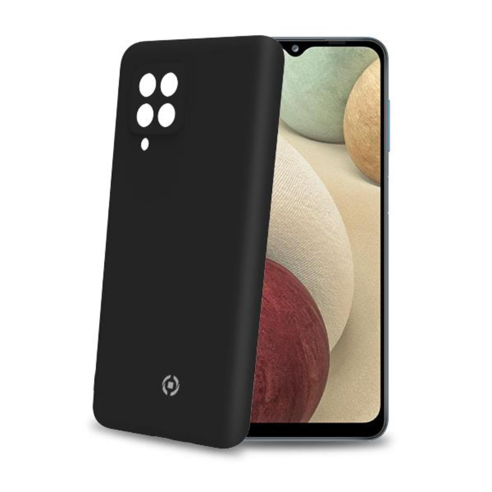 Celly Cromo - Cover per cellulare - TPU (poliuretano termoplastico), rivestimento in silicone - nero - per Samsung Galaxy A12