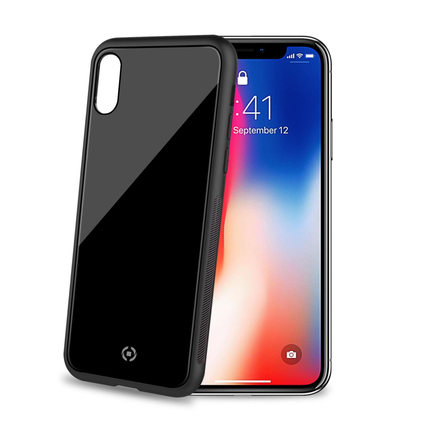 Celly DIAMOND - Cover per cellulare - vetro temperato, TPU (poliuretano termoplastico) - nero - per Apple iPhone X, XS