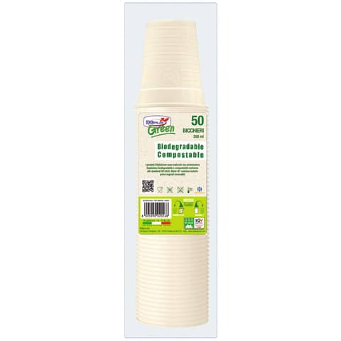 Bicchieri biodegradabili - Mater-Bi - 200 ml - avorio - Dopla - conf. 50 pezzi