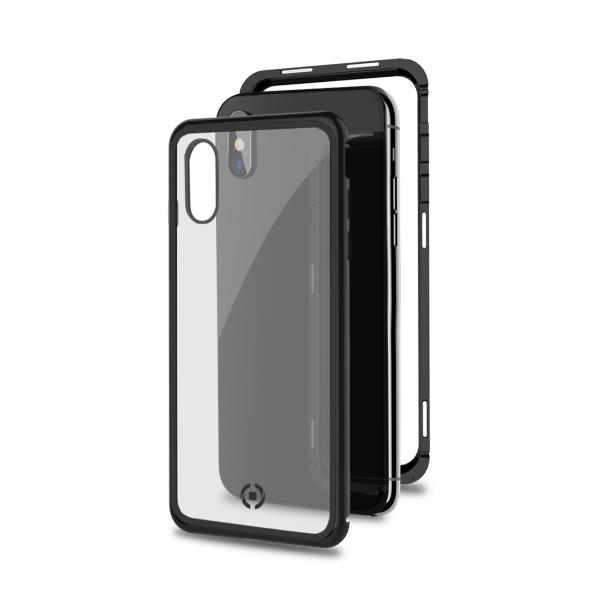 Celly Attraction - Cover per cellulare - Alluminio, vetro temperato - nero, trasparente - per Apple iPhone XS Max