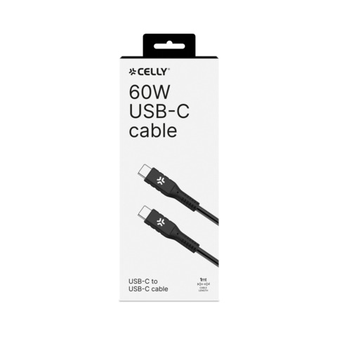 Celly - Cavo USB - USB-C (M) a USB-C (M) - 3 A - 1 m - USB Power Delivery (60W) - nero