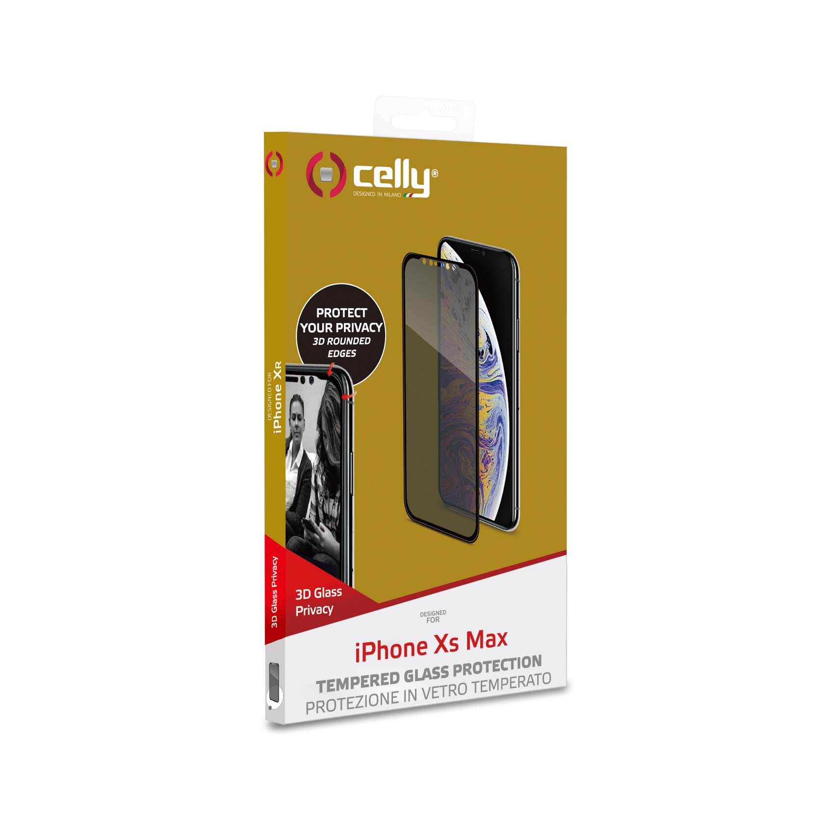 Celly - Protezione per schermo per telefono cellulare - 3D - vetro - con filtro privacy - A due vie - colore telaio nero - per Apple iPhone XS Max