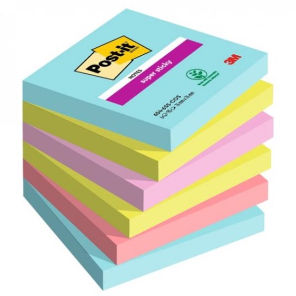 Blocco Post-it Super Sticky - 654-6SS-COS - 76 x 76 mm - colori Cosmic - 90 fogli - Post-it - conf. 6 pezzi