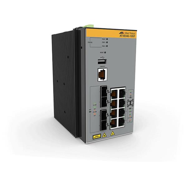 Allied Telesis AT IE340-12GT - Switch - L3 - gestito - 8 x 10/100/1000 + 4 x 1000Base-X SFP - montabile su rail DIN, montaggio a parete - alimentazione CC