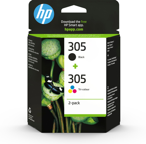 HP 305 - Confezione da 2 - nero, colore (ciano, magenta, giallo) - originale - cartuccia d'inchiostro - per Deskjet 1255, 23XX, 27XX, 41XX; DeskJet Plus 41XX; ENVY 60XX, 64XX; ENVY Pro 64XX