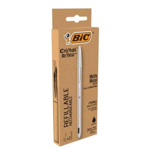 BIC Cristal Re'New - Penna a sfera - nero - 1 mm - medio