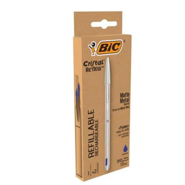 BIC Cristal Re'New - Penna a sfera - blu - 1 mm - medio