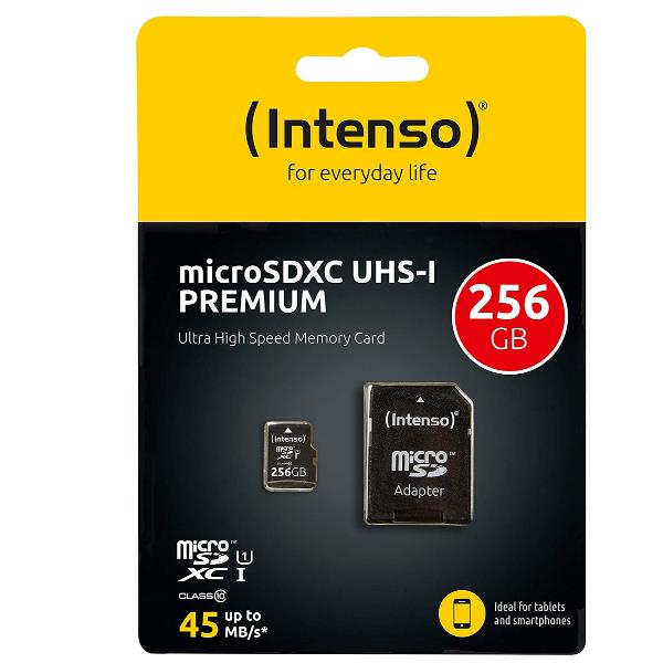 Intenso Premium - Scheda di memoria flash (adattatore da microSDXC a SD in dotazione) - 256 GB - UHS-I / Class10 - UHS-I microSDXC