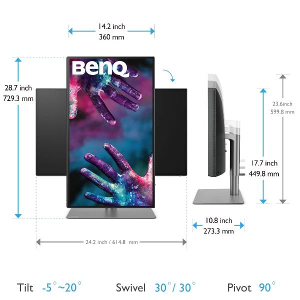 BenQ DesignVue PD2725U - Monitor a LED - 27" - 3840 x 2160 4K @ 60 Hz - IPS - 250 cd/m² - 1200:1 - HDR10 - 5 ms - 2xThunderbolt 3, 2xHDMI, DisplayPort - altoparlanti - grigio, nero