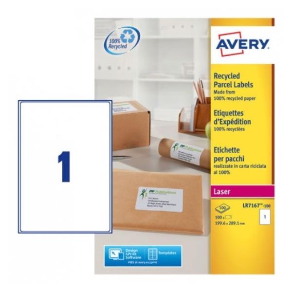 Avery QuickPEEL Recycled Labels LR7167 - Adesivo permanente - bianco naturale - 199.6 x 289.1 mm 100 etichette (100 foglio(i) x 1) Etichette per indirizzi