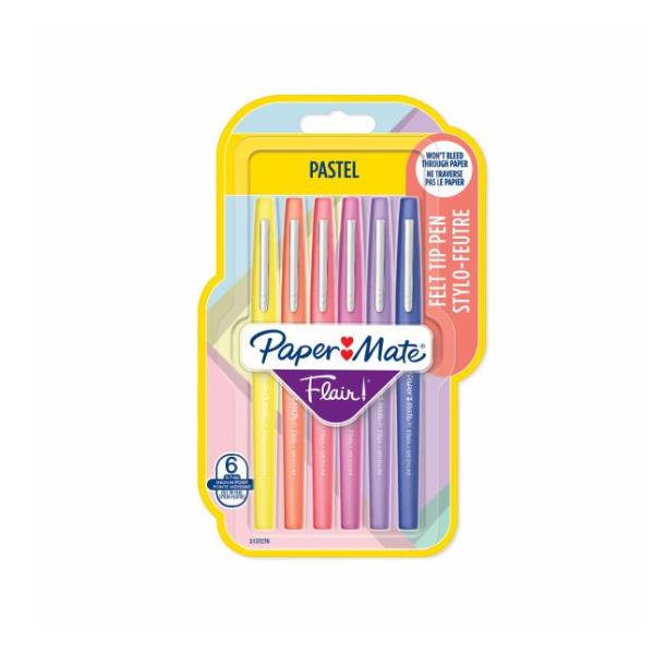 Paper Mate FLAIR - Penna punta in fibra - colori pastello assortiti - 0.7 mm - medio (pacchetto di 6)