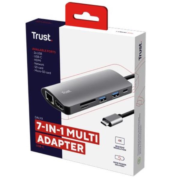 Trust Dalyx 7-in-1 USB-C Multiport Adapter - Docking station - USB-C 3.2 - HDMI - GigE